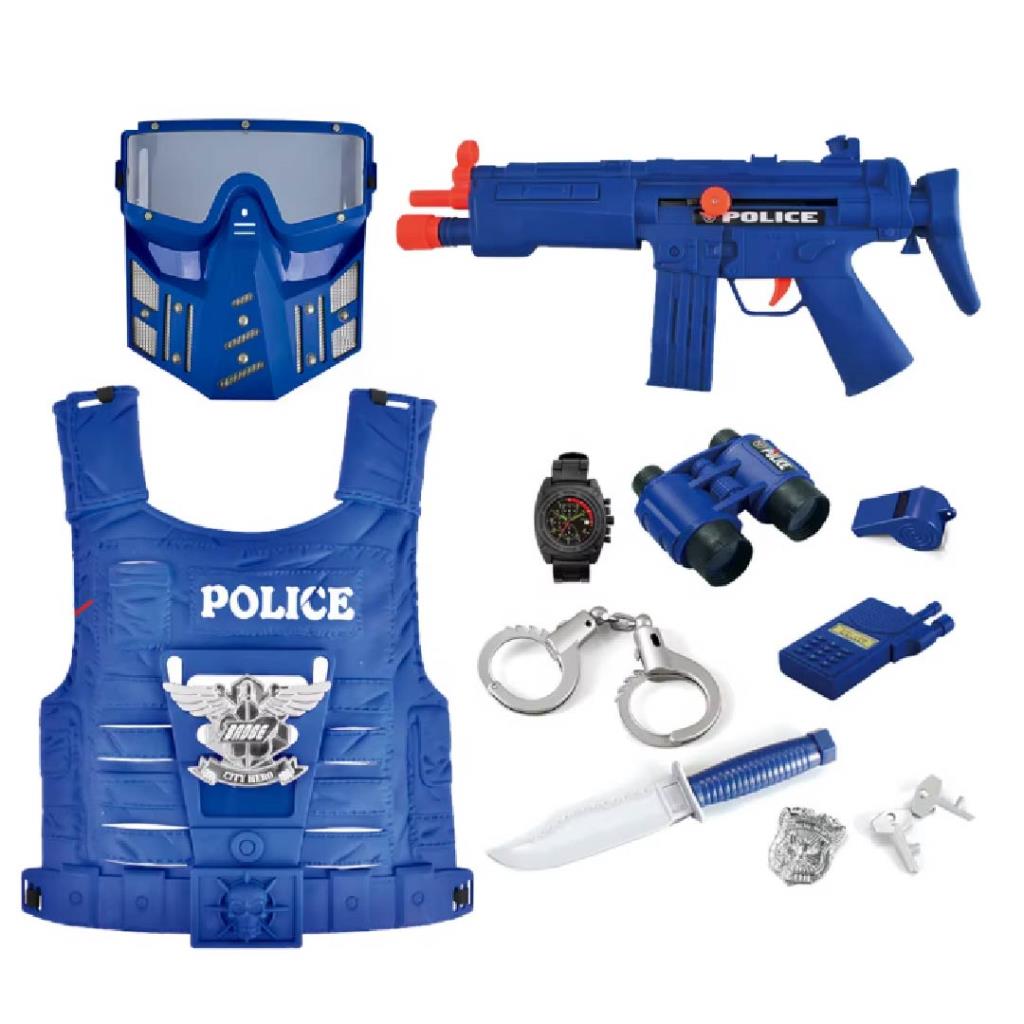 Kids Police Role Play Costume & Accessories Set – Blue Edition
